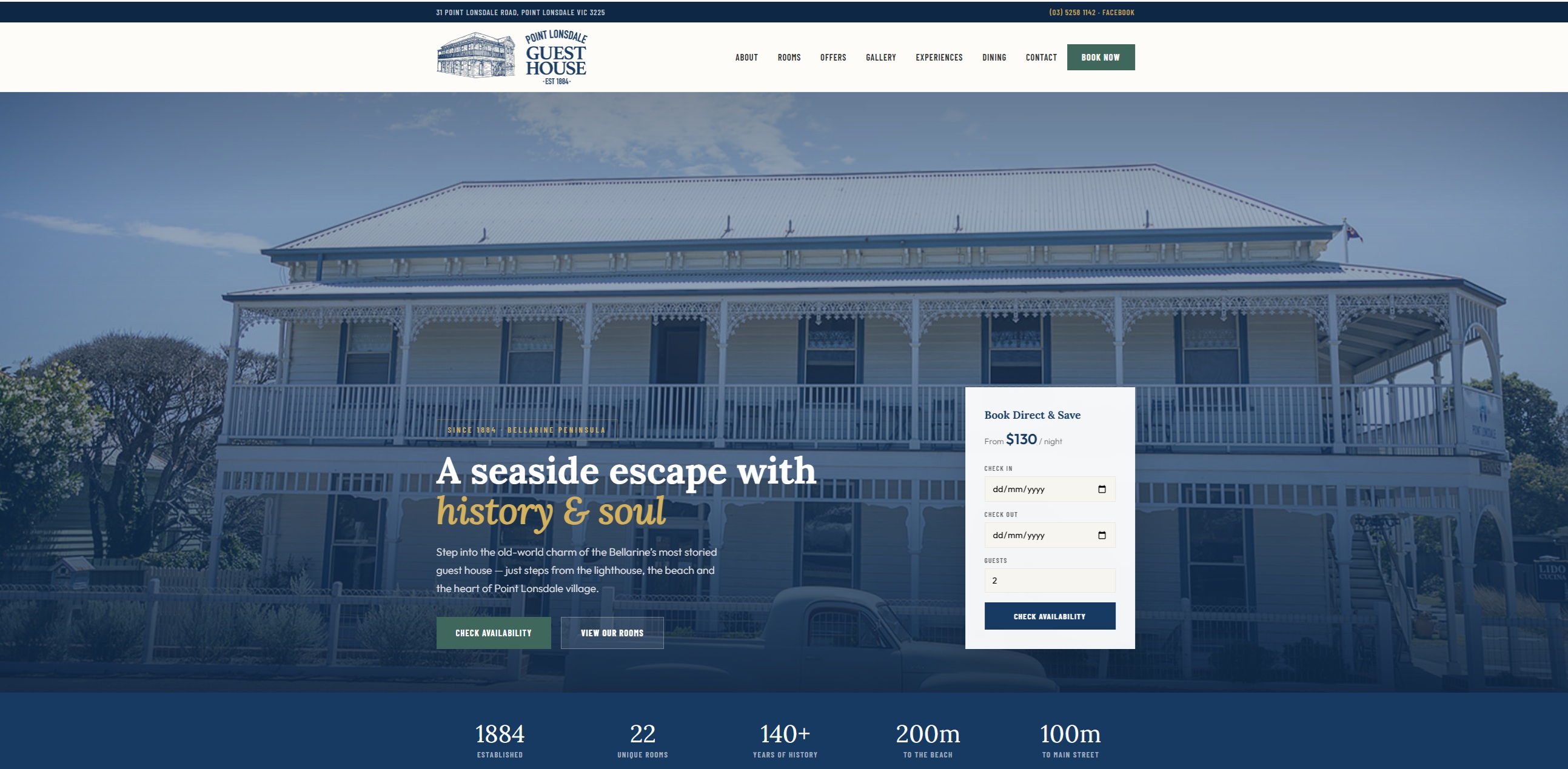 Point Lonsdale Guest House homepage on desktop