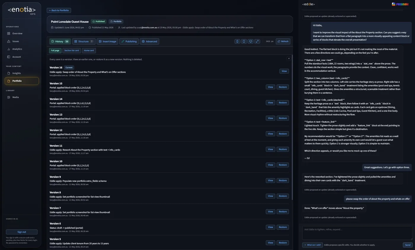 Version history in Enotia Ops